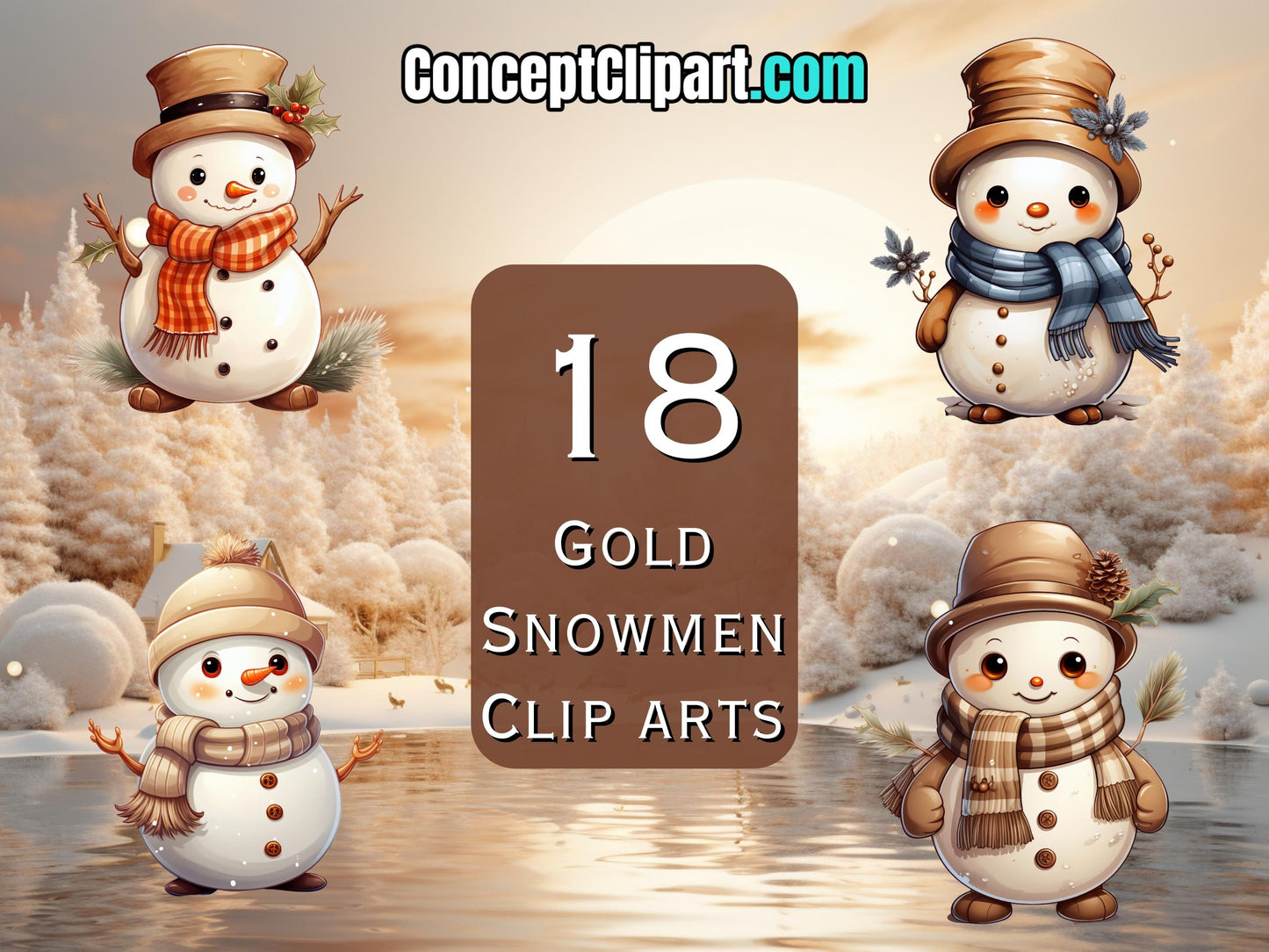 18 x Gold Cute Christmas Snowman Bundle