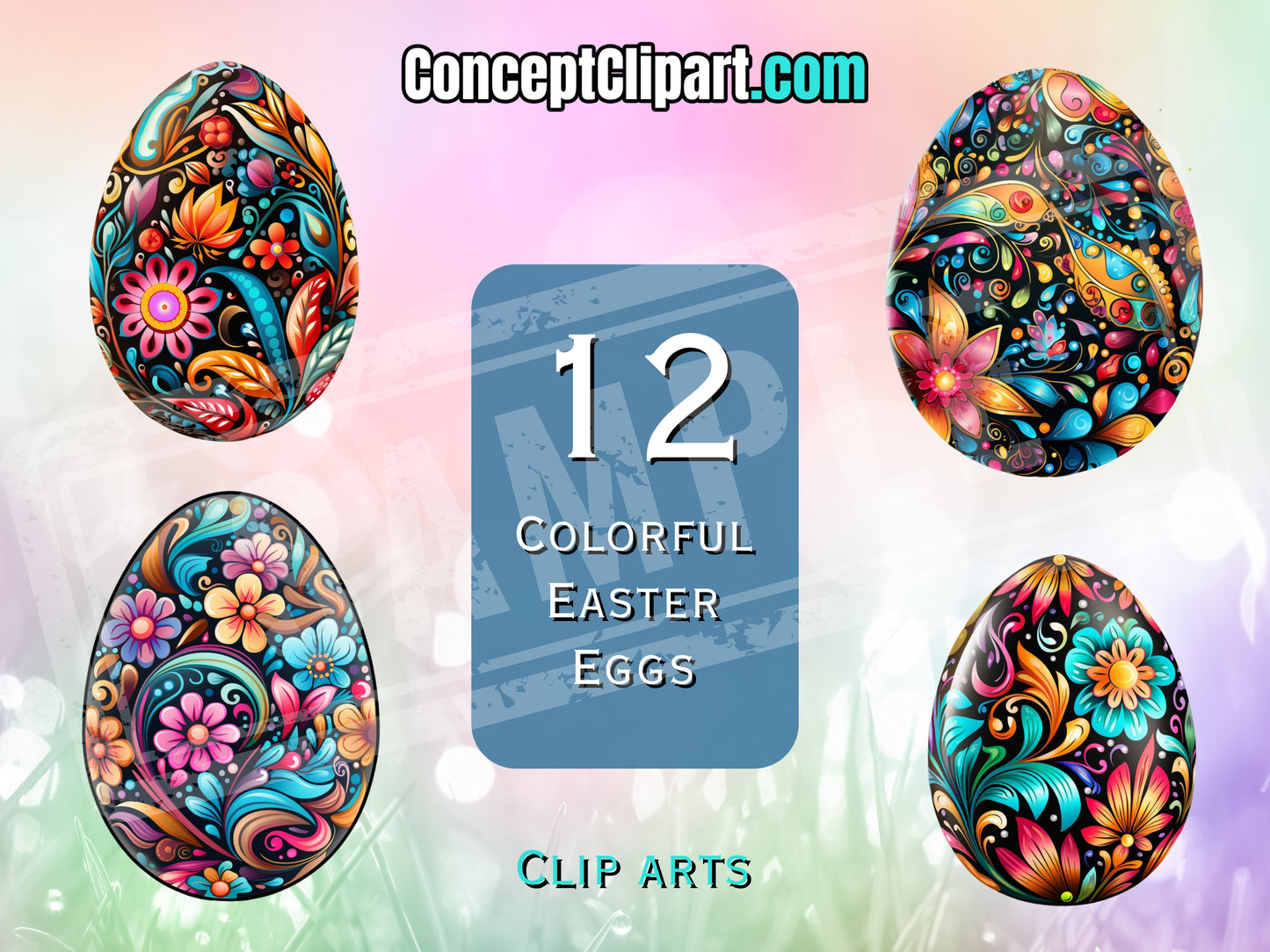12 Colorful Easter Egg Clipart Bundle