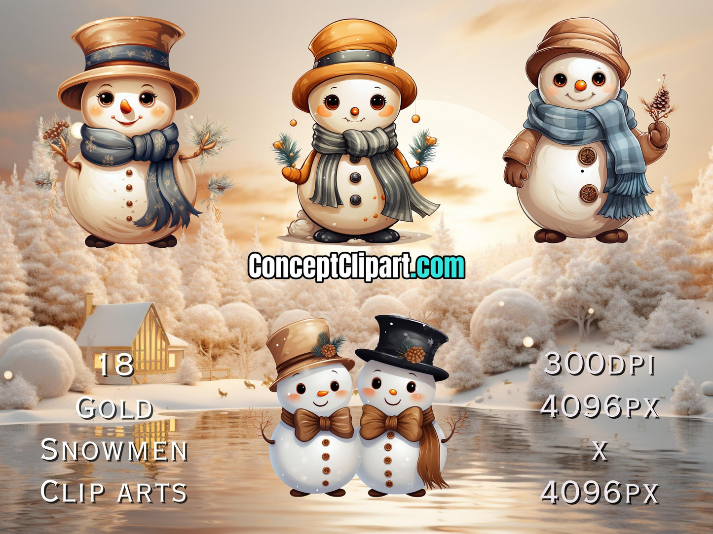 18 x Gold Cute Christmas Snowman Bundle