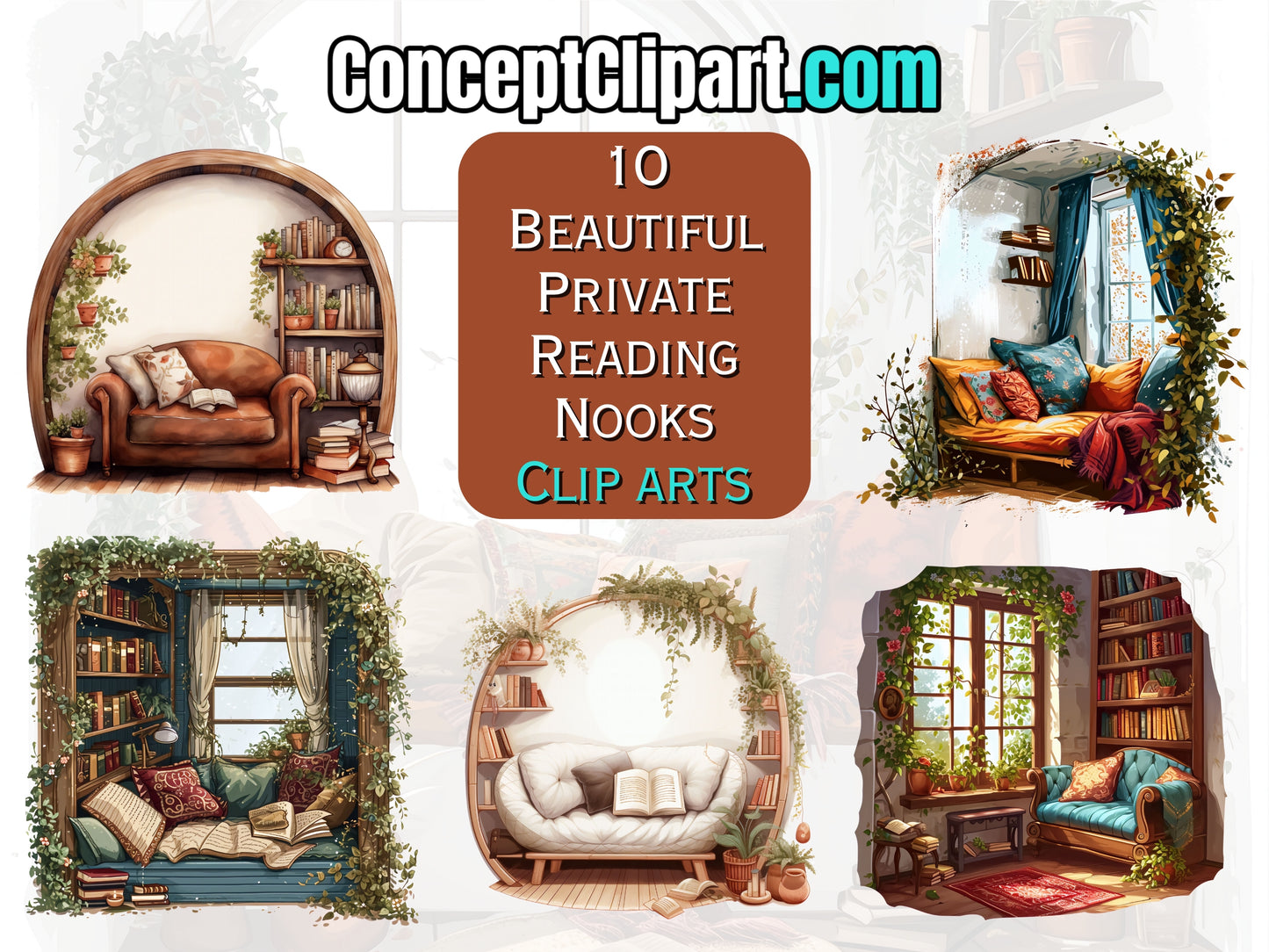 18 x "Cosy Reading Nooks" Designs Clipart Bundle