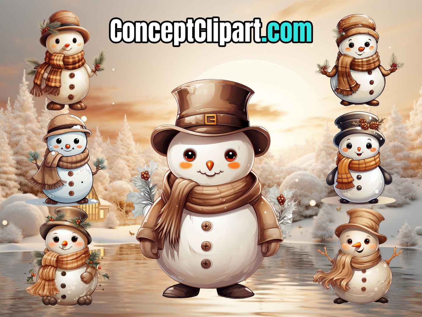 18 x Gold Cute Christmas Snowman Bundle
