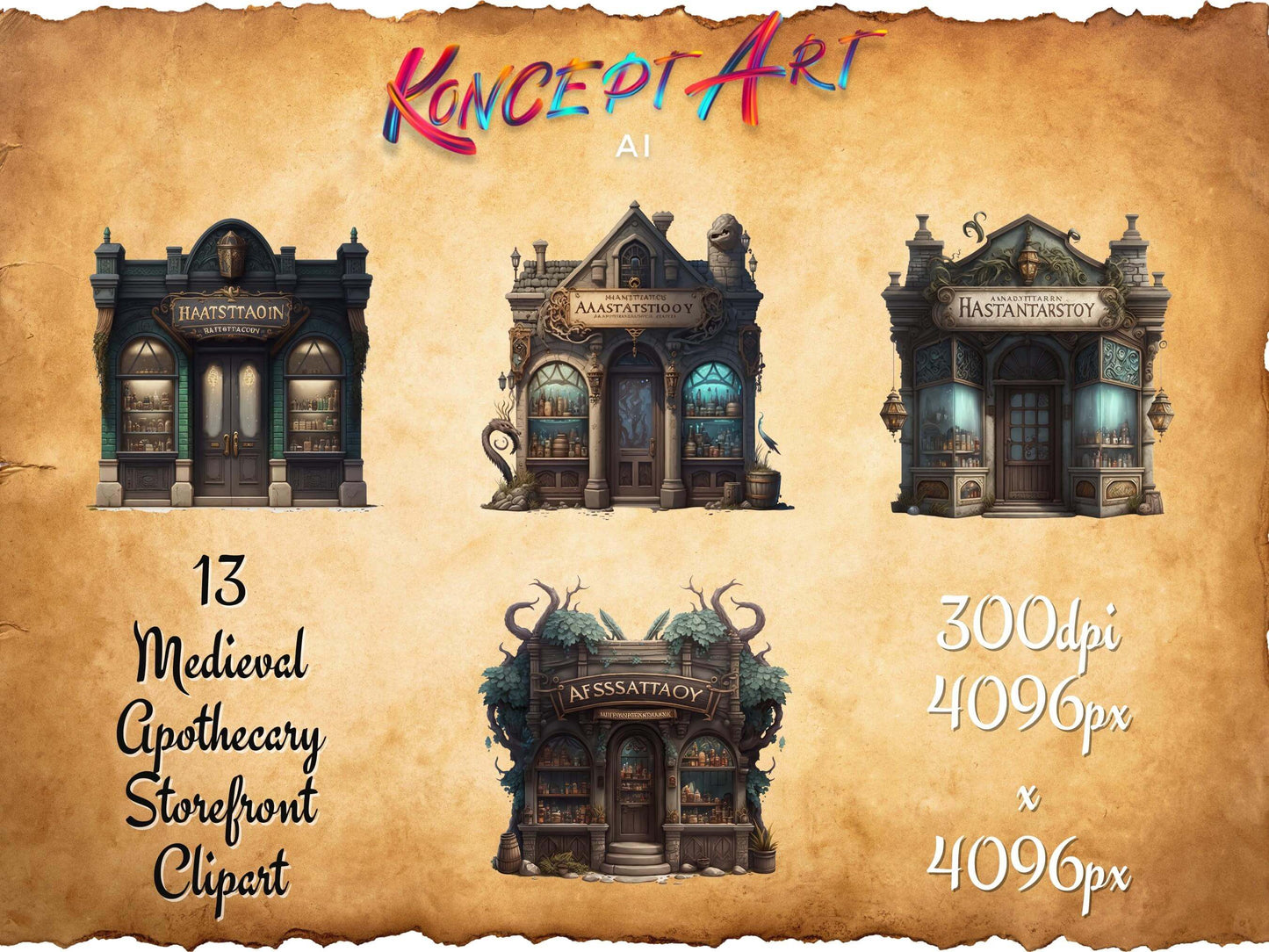 Medieval Apothecary Storefront Clipart Bundle