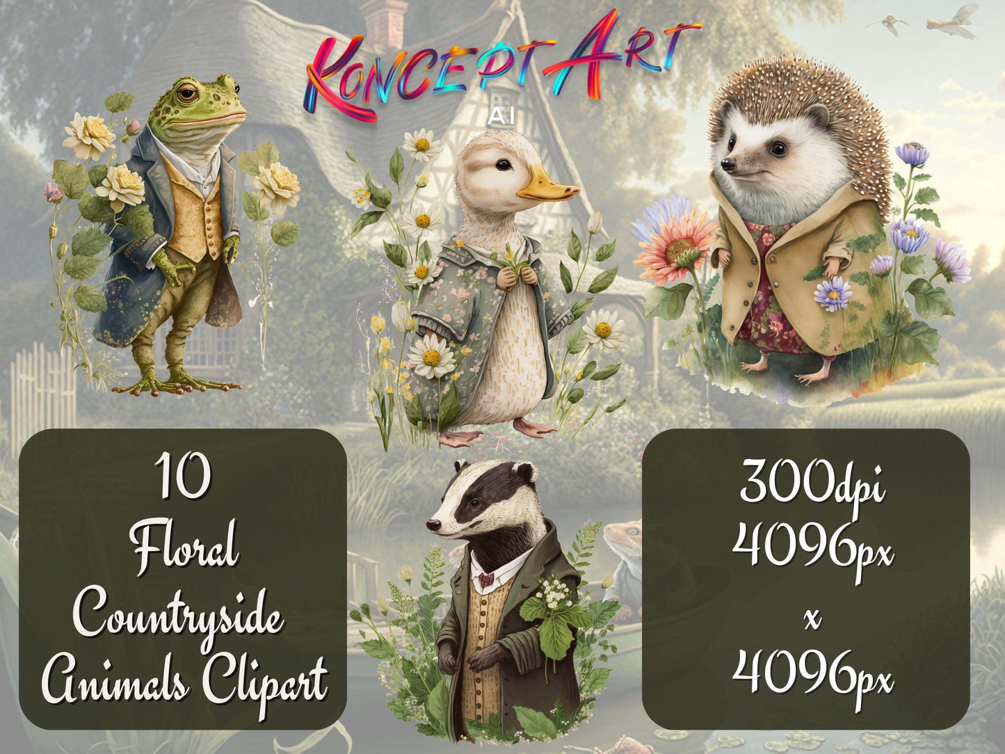Floral Countryside Animals Clipart Bundle