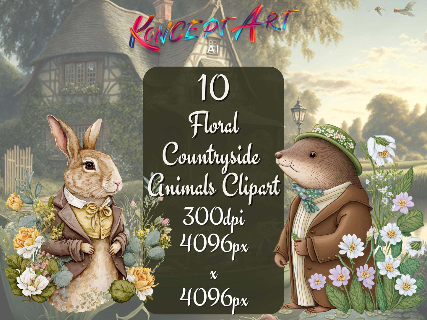 Floral Countryside Animals Clipart Bundle