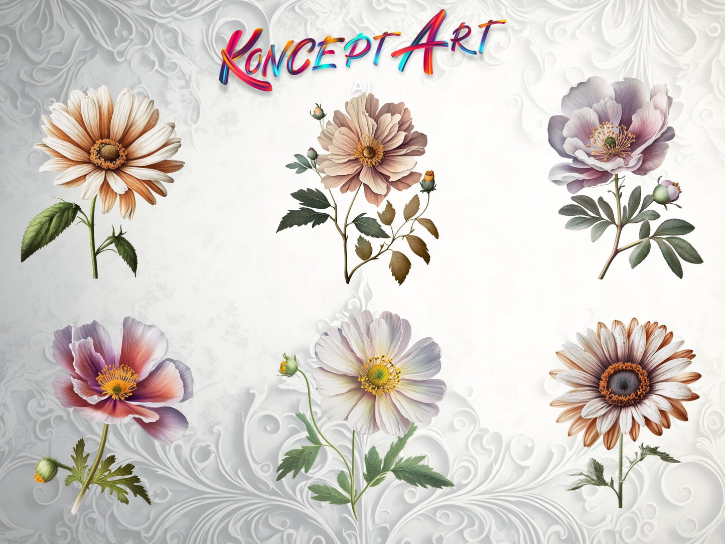 20 x Beautiful Illustrated Flowers Clipart Bundle