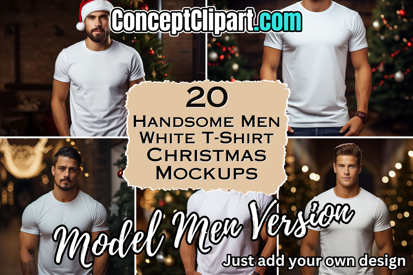 20 Christmas Men White T-Shirt Mockups