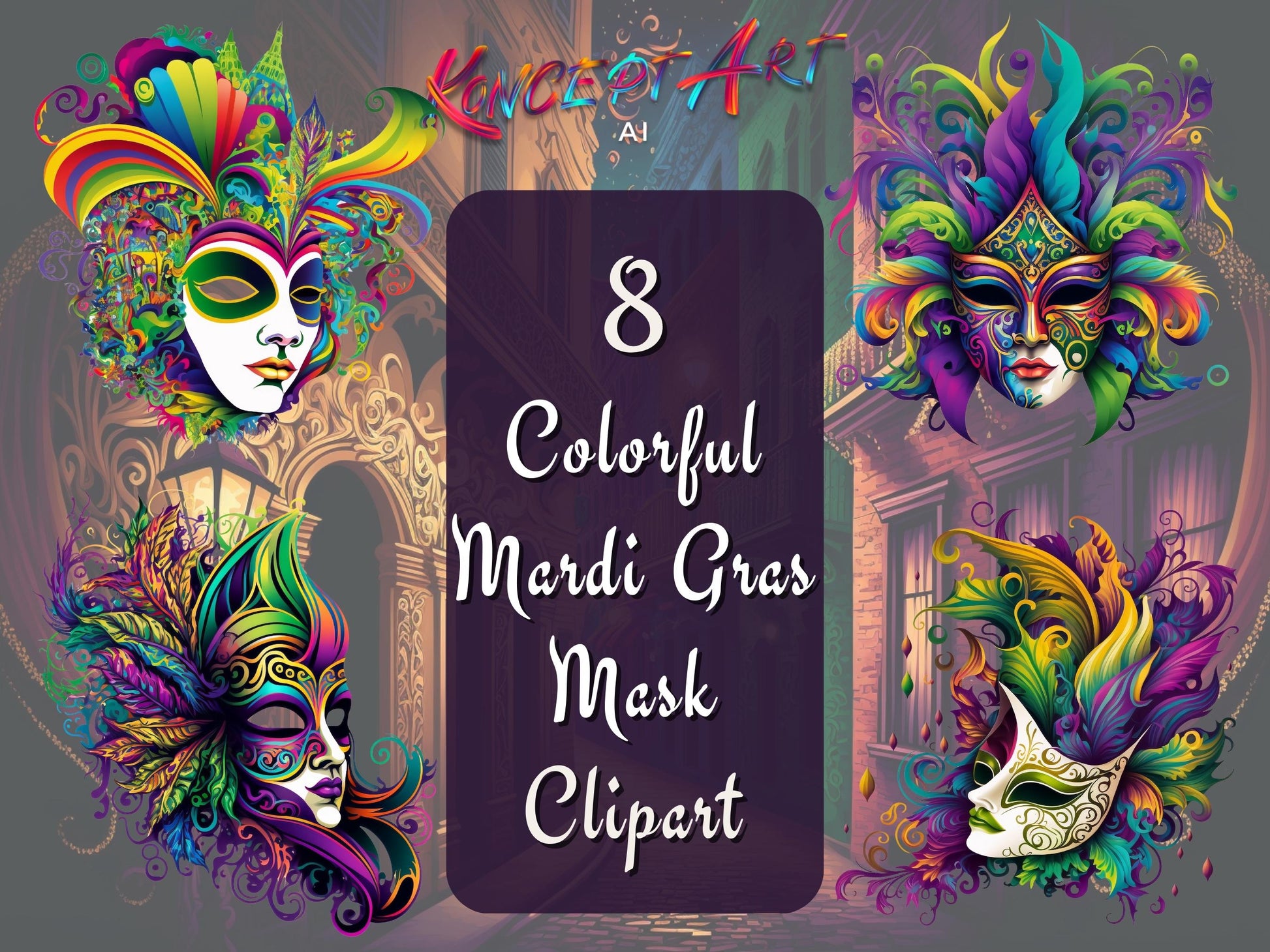 Colorful Mardi Gras Mask Clipart Bundle