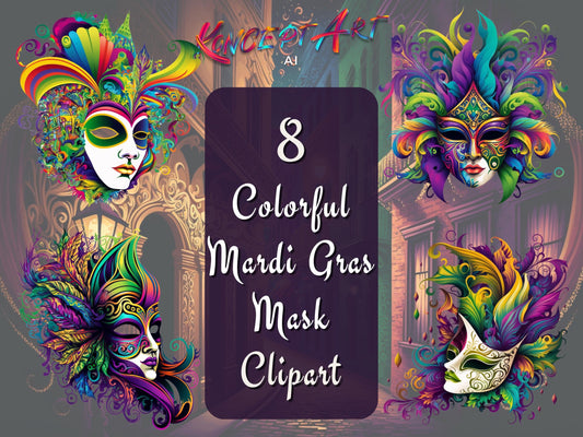 Colorful Mardi Gras Mask Clipart Bundle