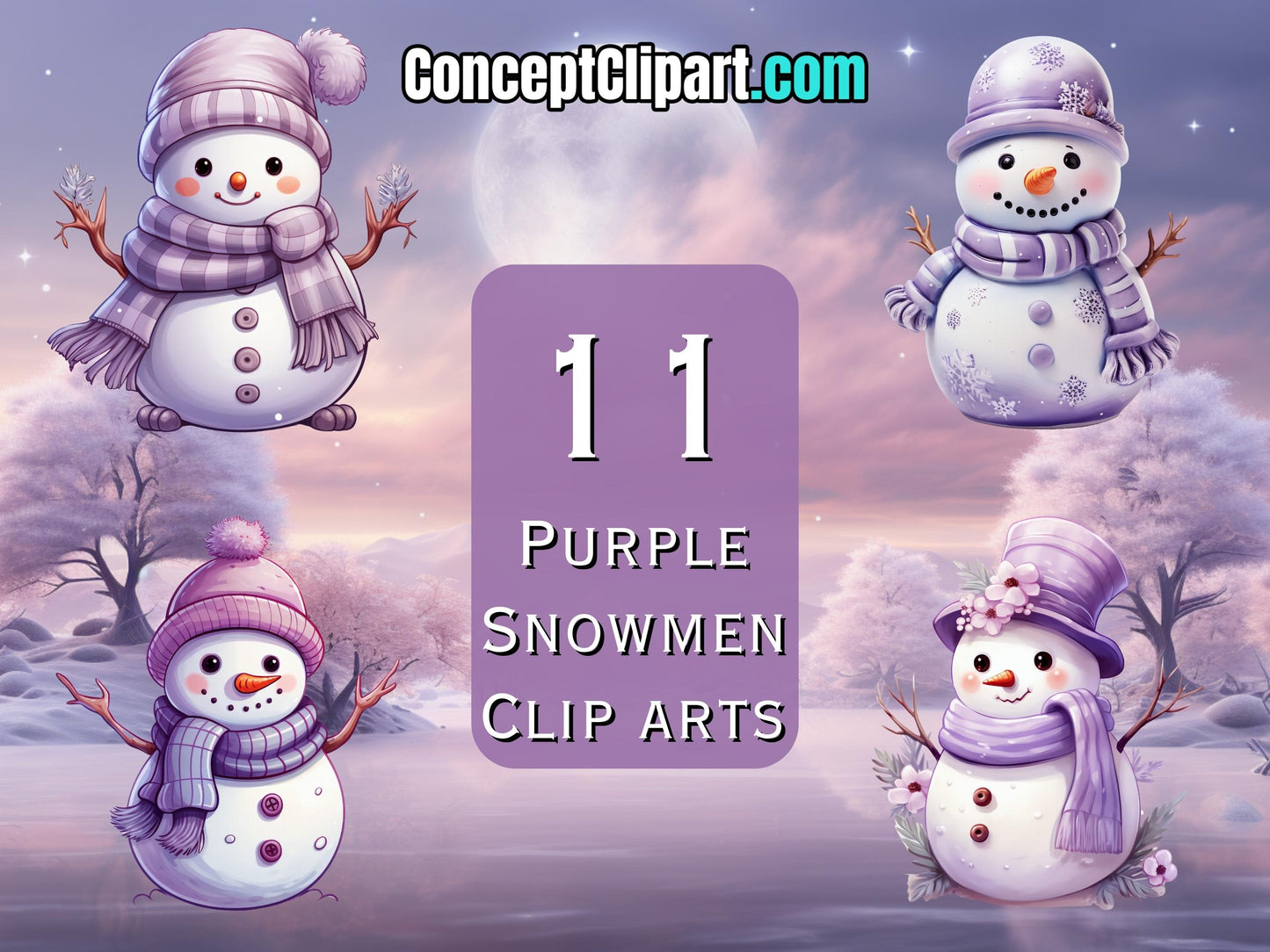 11 x Purple Cute Christmas Snowman Bundle