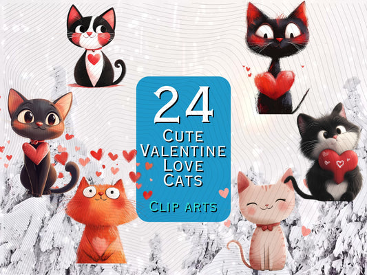 24 x Cute Valentine/Love Cats Clip art Bundle