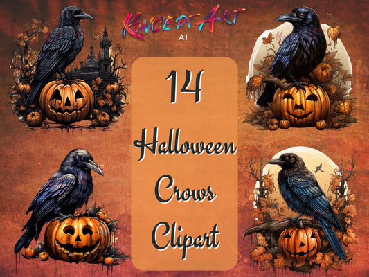 14 x Halloween Crows Clipart Bundle