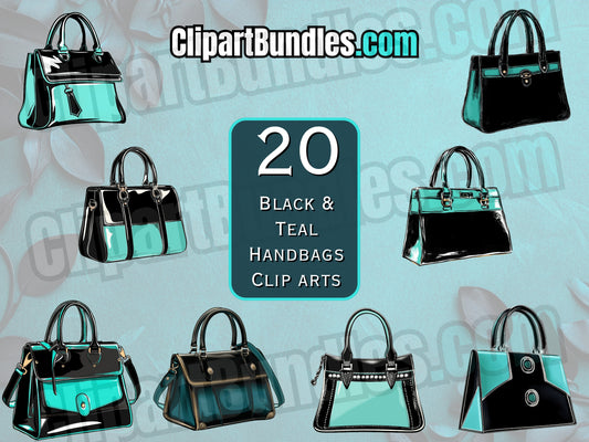 20 x Black and Teal Handbags Clipart Bundle