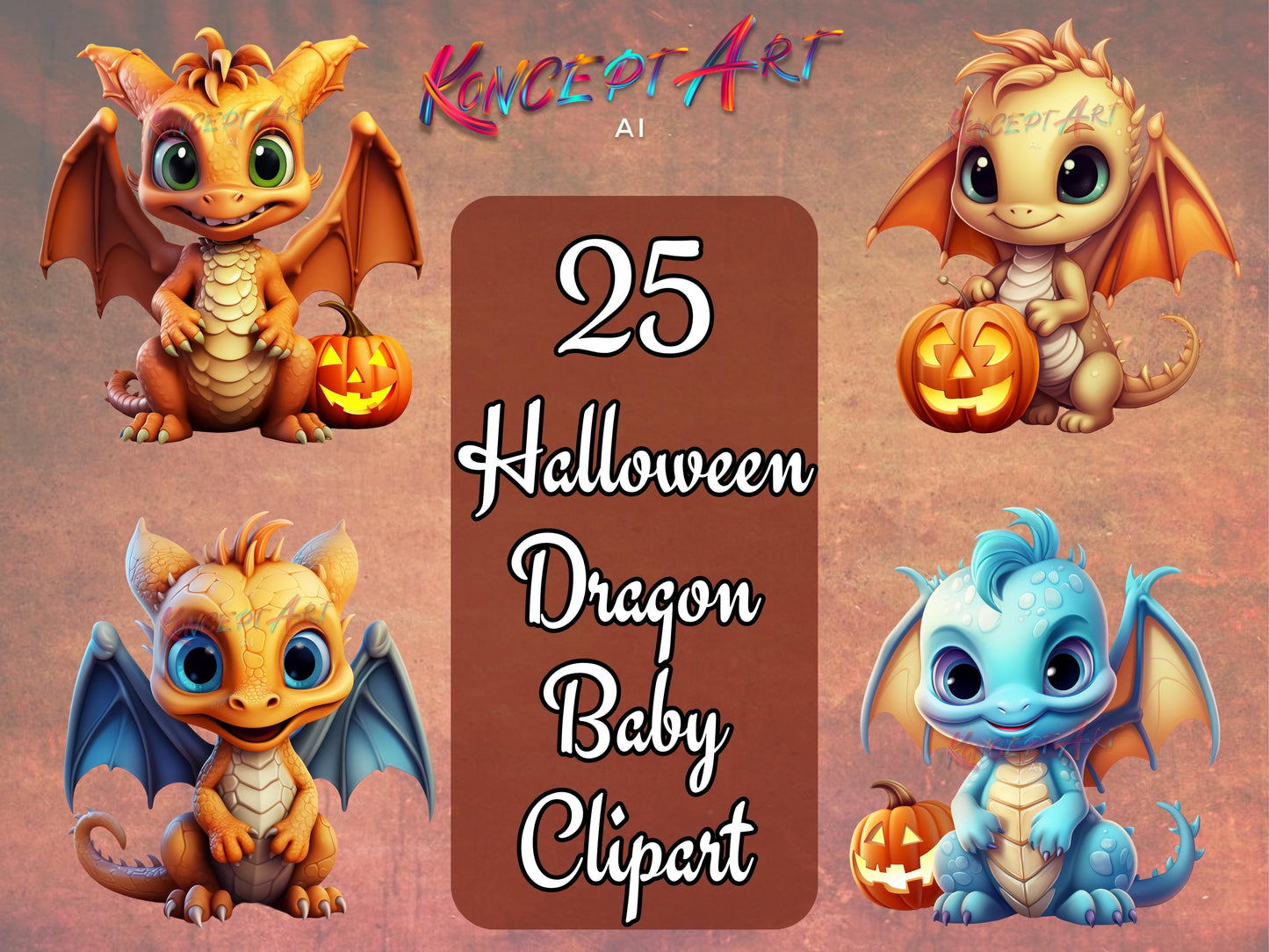 25 Halloween Dragon Baby Clipart Bundle