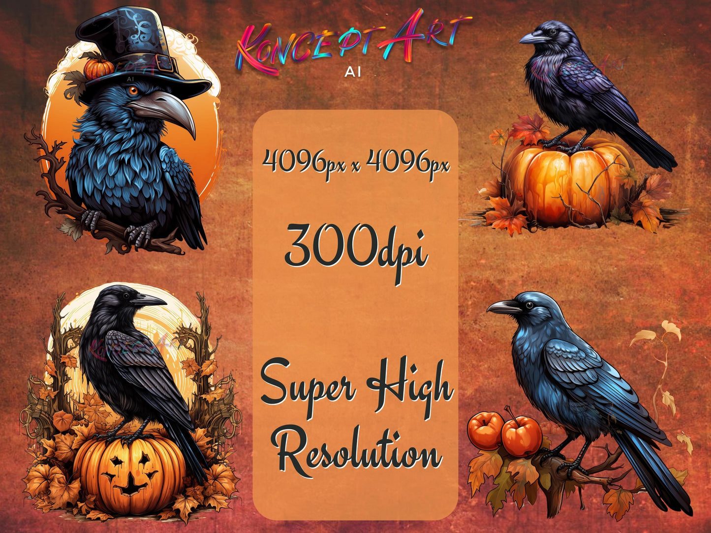 14 x Halloween Crows Clipart Bundle