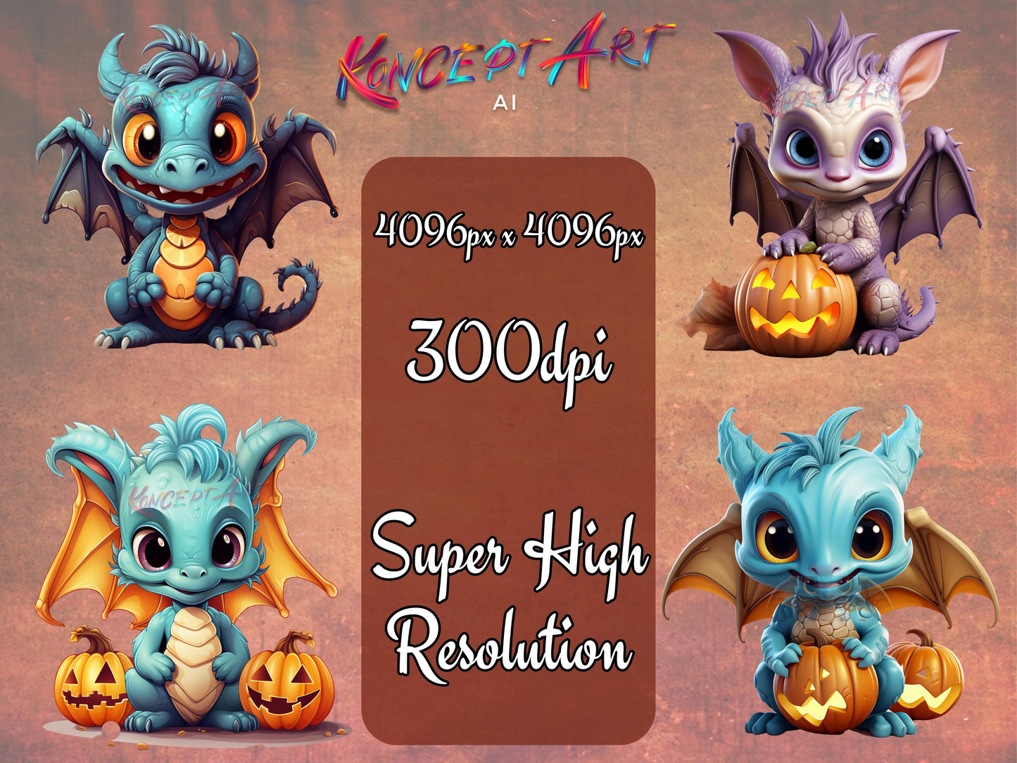 25 Halloween Dragon Baby Clipart Bundle