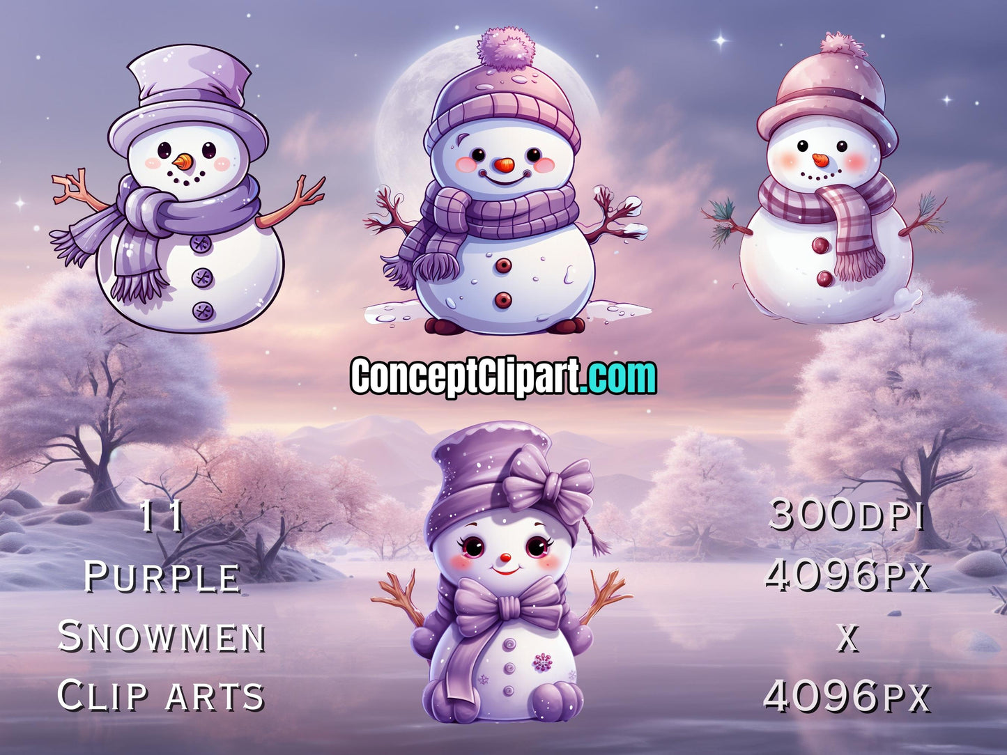 11 x Purple Cute Christmas Snowman Bundle