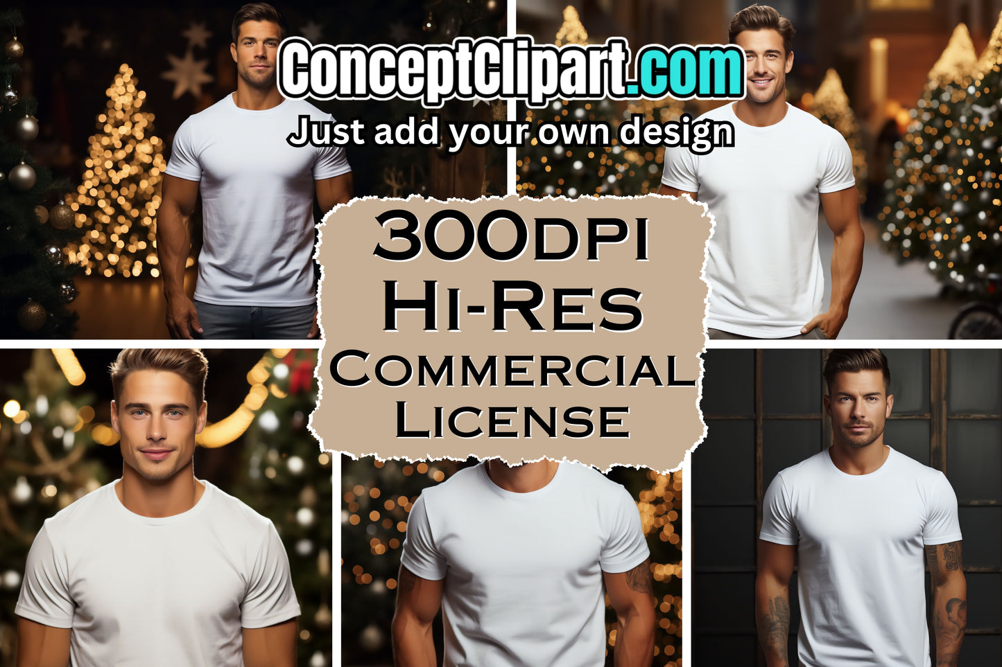 20 Christmas Men White T-Shirt Mockups