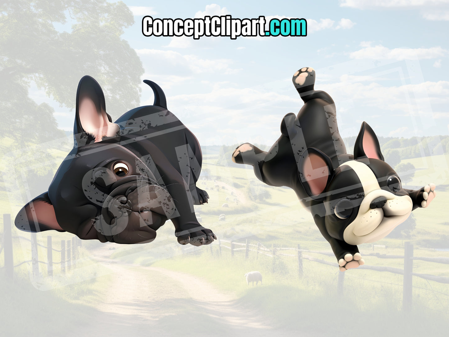 10 x 3D Cartoon Style French Bulldogs Clipart Bundle