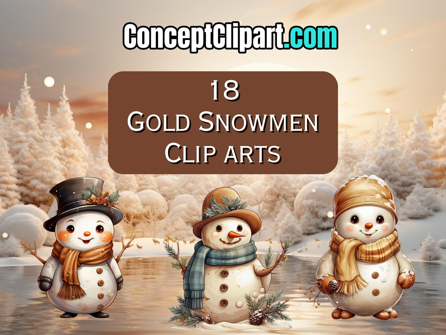 18 x Gold Cute Christmas Snowman Bundle
