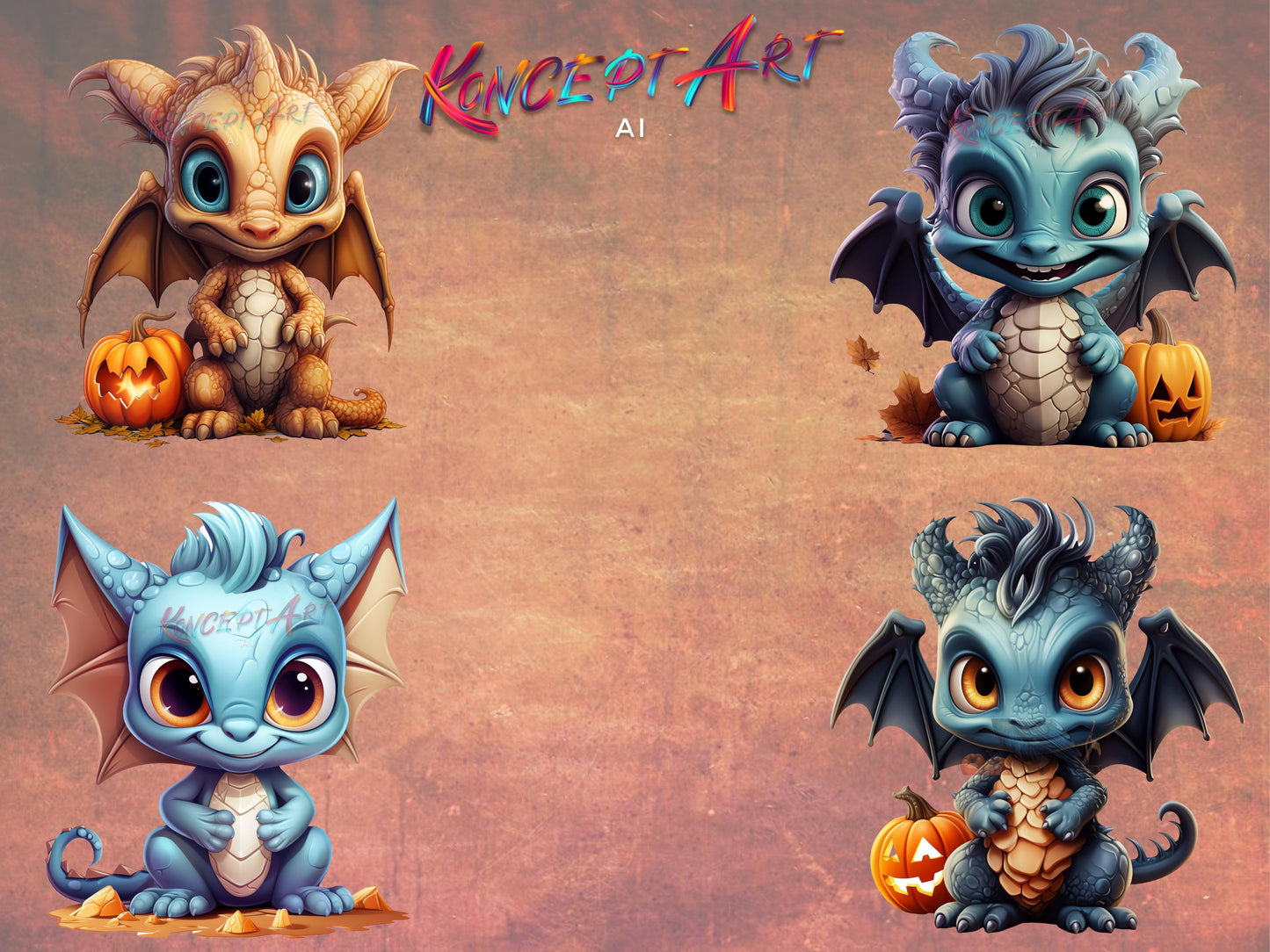 25 Halloween Dragon Baby Clipart Bundle