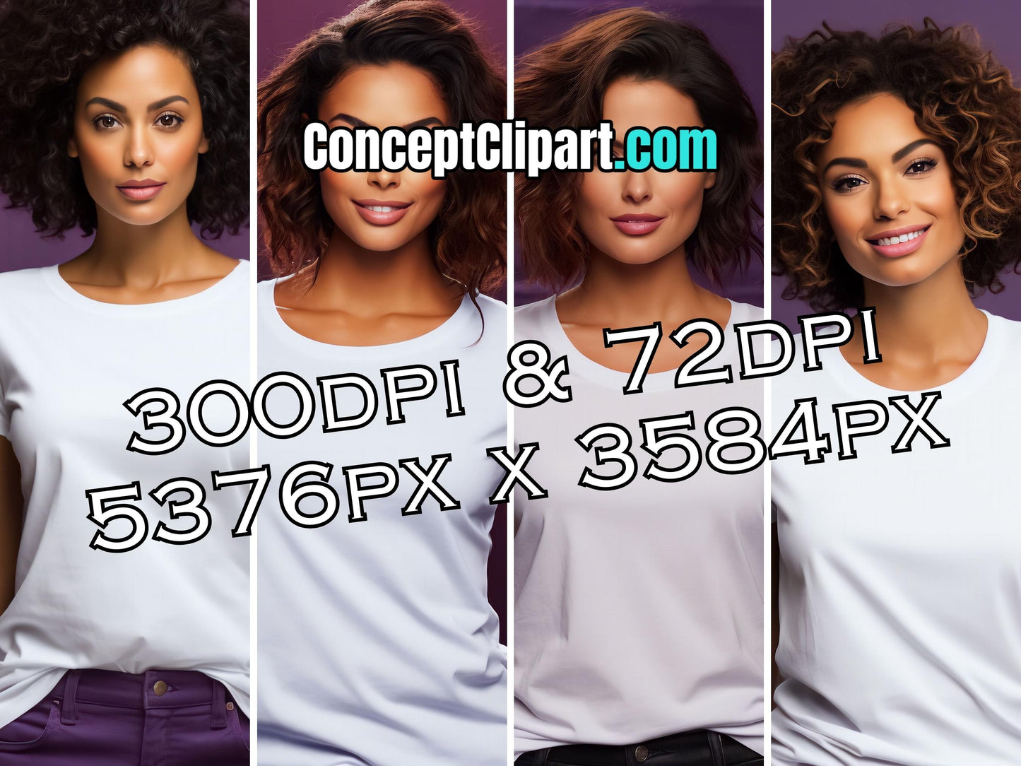 14 Women White T-Shirt with Purple Backdrops Mockups