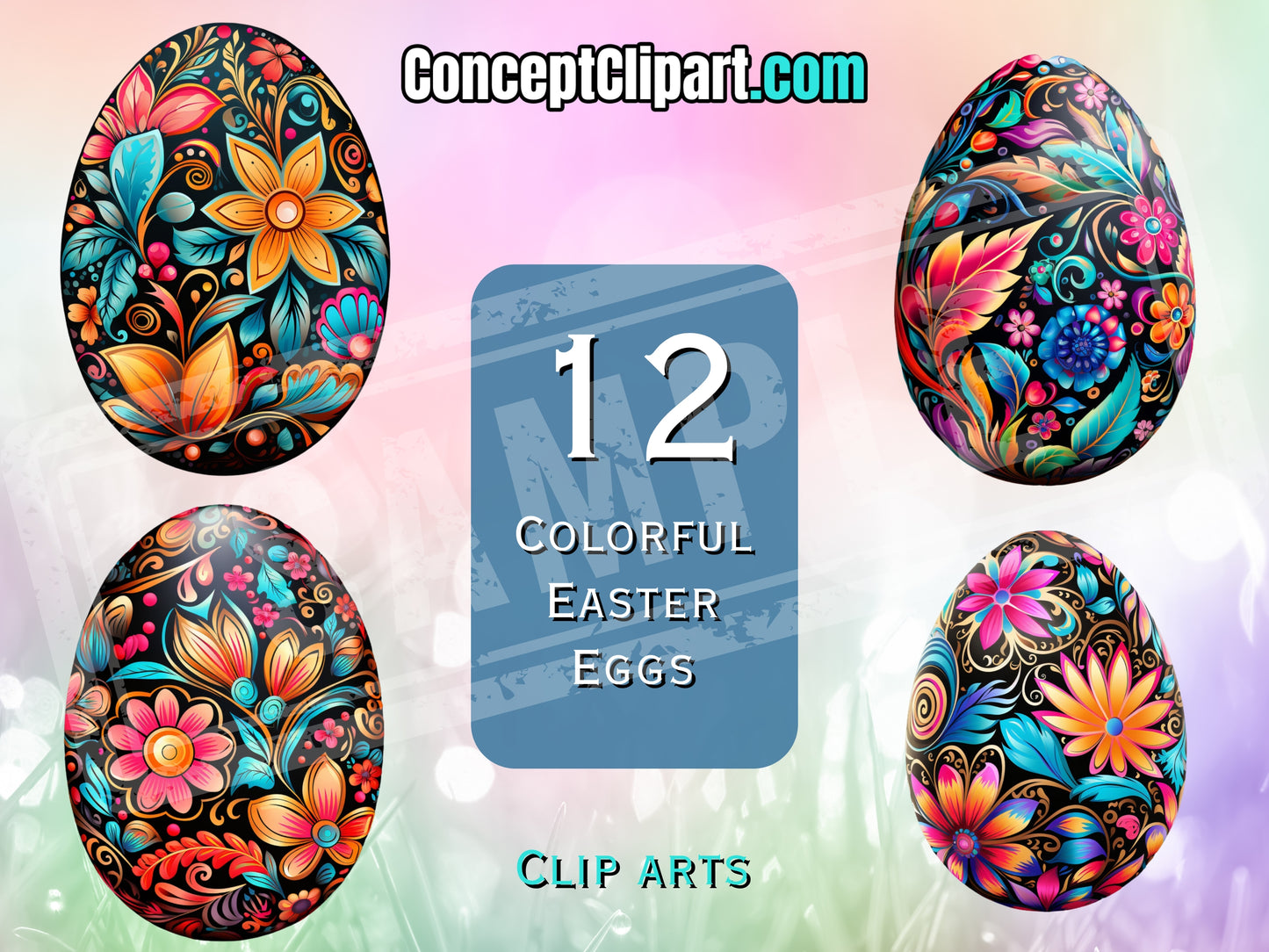 12 Colorful Easter Egg Clipart Bundle