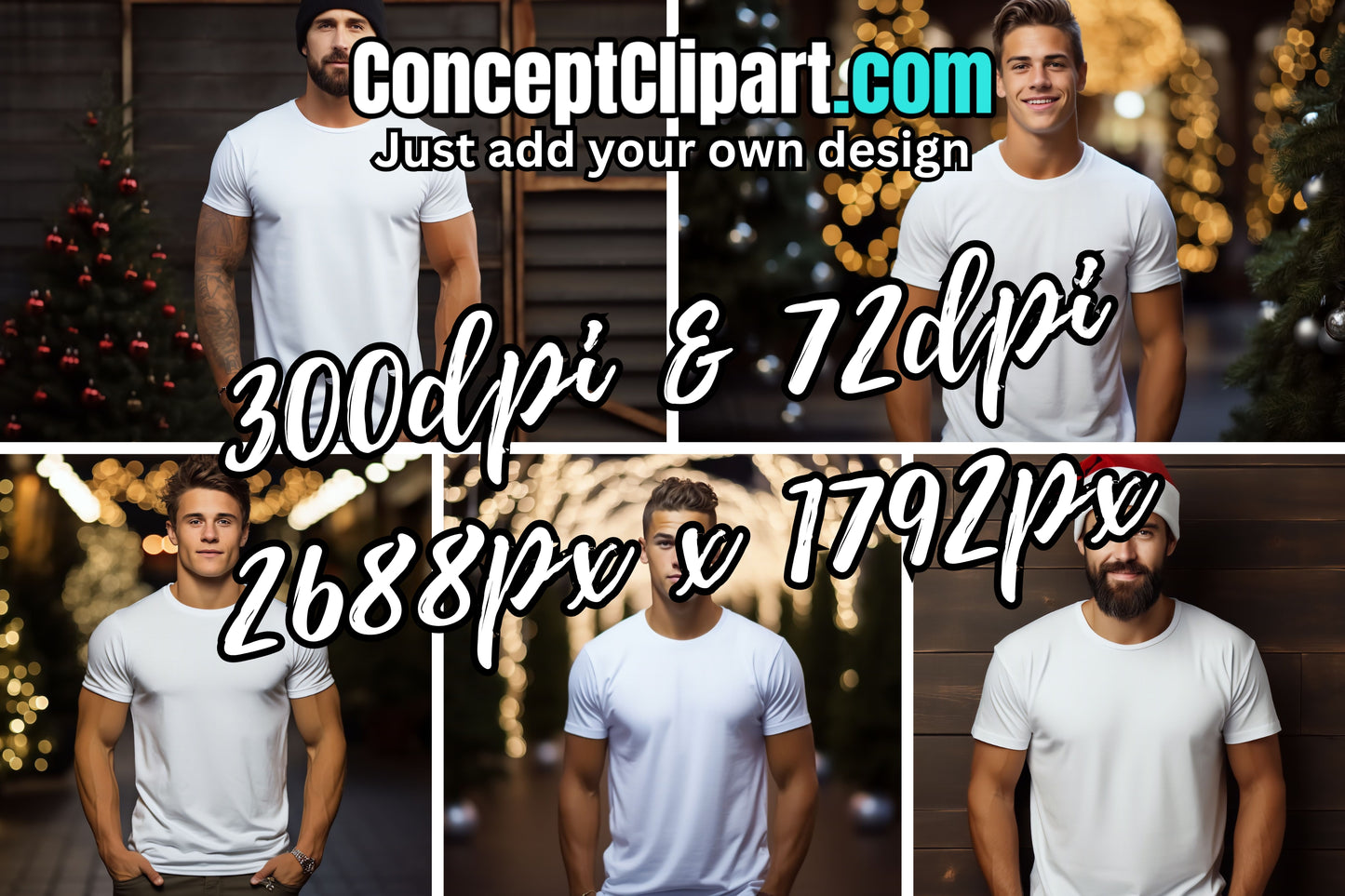 20 Christmas Men White T-Shirt Mockups