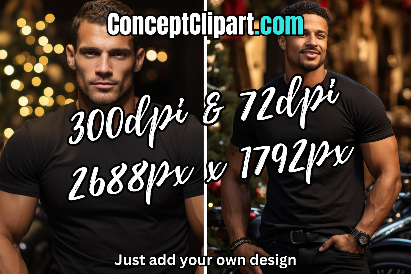 12 Christmas Biker Male Model Black T-shirt Mockups