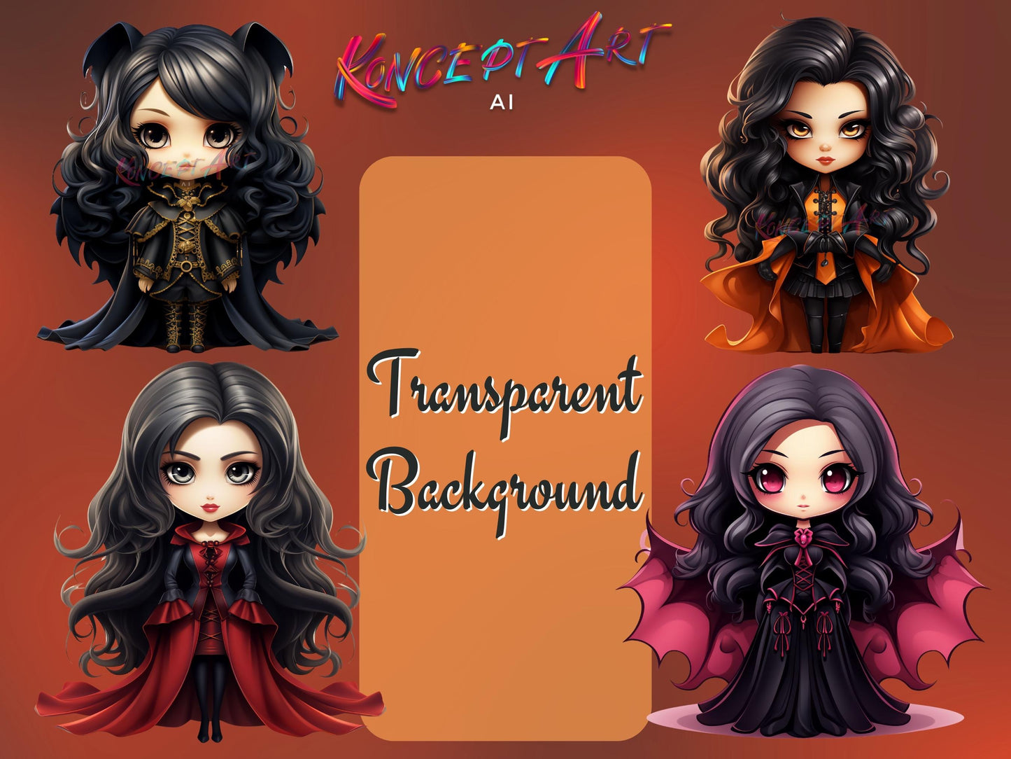 22 Beautiful Chibi Vampiress Clipart Bundle