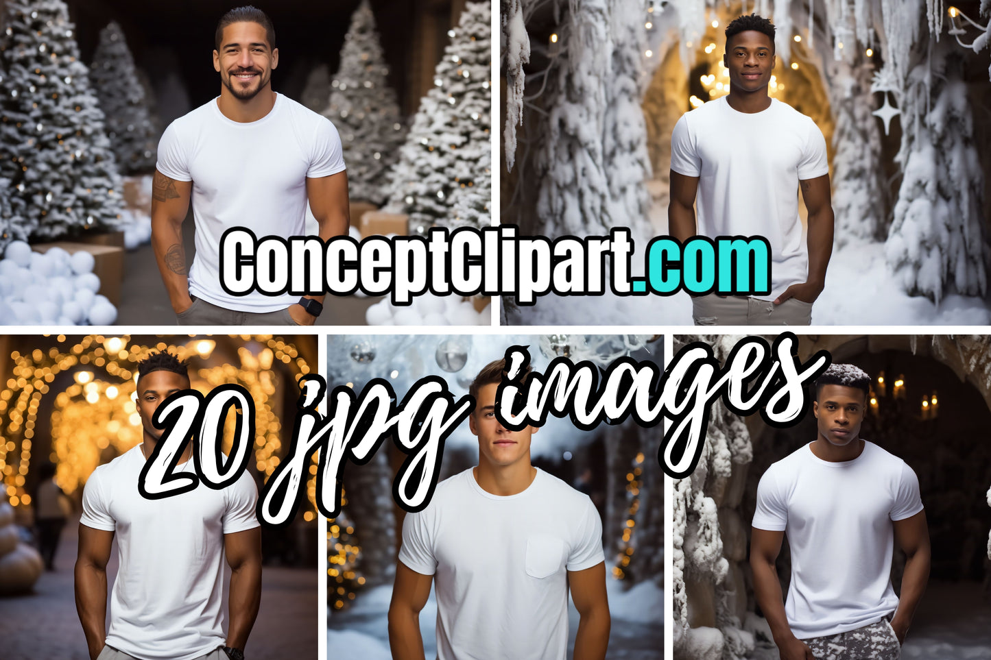 20 Christmas Men White T-Shirt Mockups