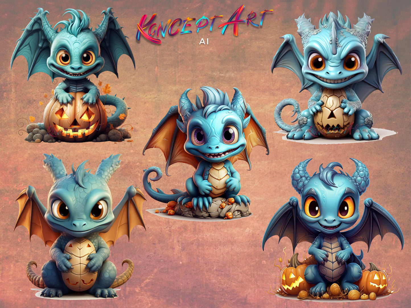 25 Halloween Dragon Baby Clipart Bundle