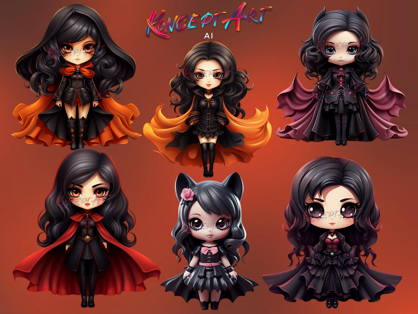 22 Beautiful Chibi Vampiress Clipart Bundle