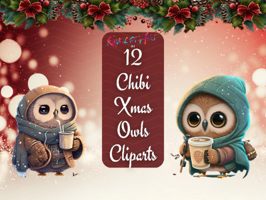 12 x Chibi Christmas Owl Clipart Bundle
