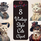 8 x Stunning Vintage Cats wearing Victorian Costumes Clipart Bundle