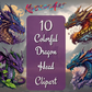 10 x Colorful Dragon Head Clipart Bundle