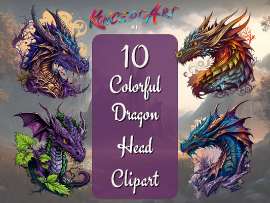 10 x Colorful Dragon Head Clipart Bundle