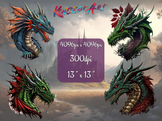 10 x Colorful Dragon Head Clipart Bundle