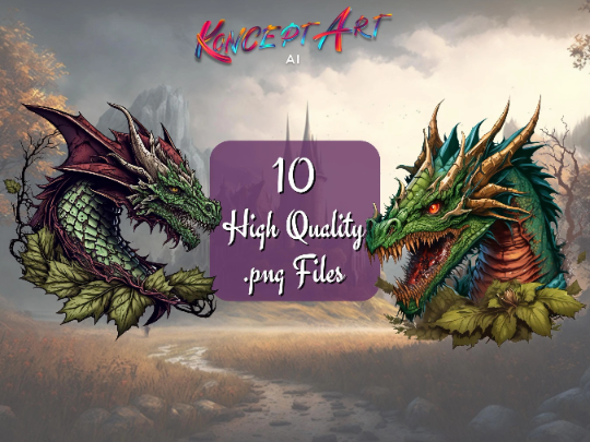 10 x Colorful Dragon Head Clipart Bundle