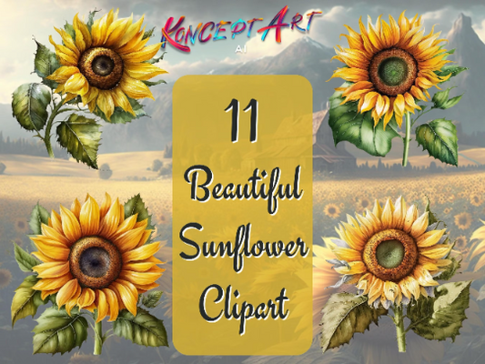 11 x Beautiful Sunflower Clipart. Sunflower Clipart Bundle