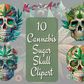 10 x Cannabis Sugar Skull Clipart Bundle