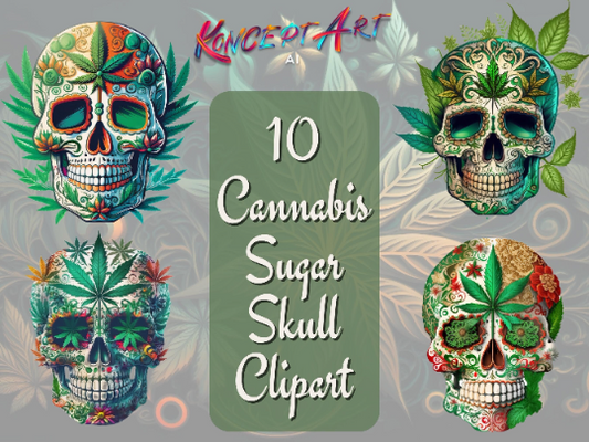 10 x Cannabis Sugar Skull Clipart Bundle