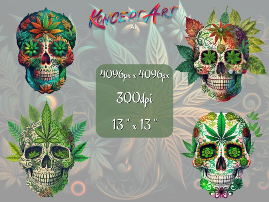 10 x Cannabis Sugar Skull Clipart Bundle