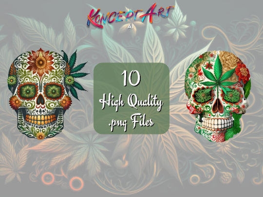 10 x Cannabis Sugar Skull Clipart Bundle