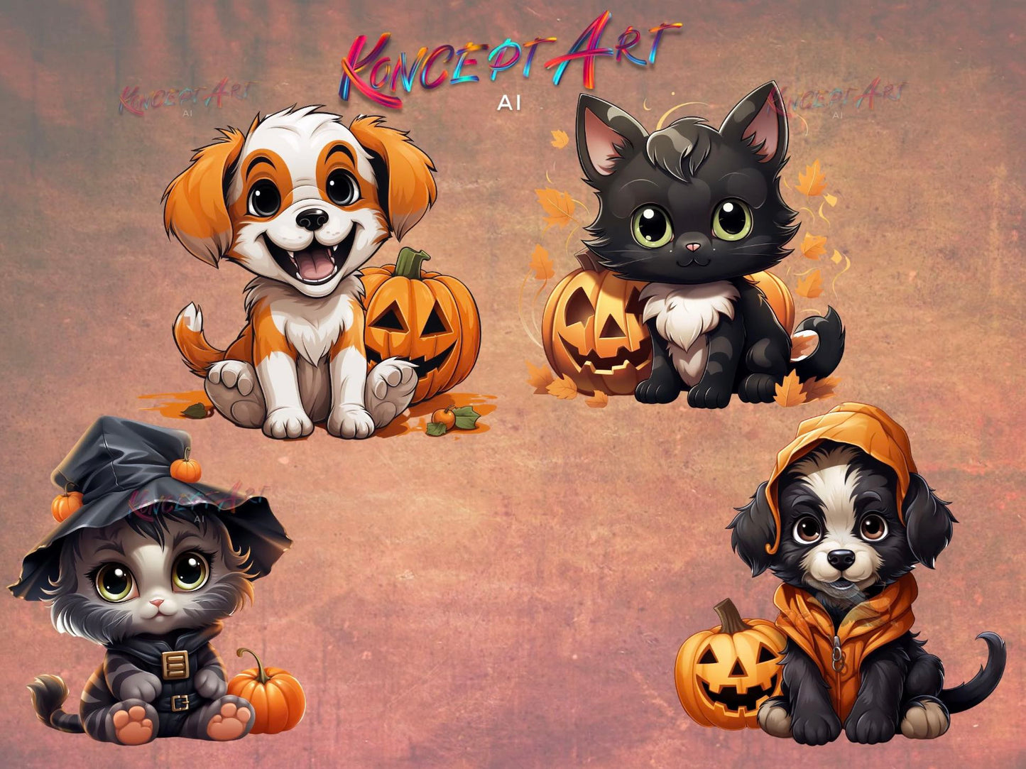 20 x Halloween Cats and Dogs Clipart Bundle