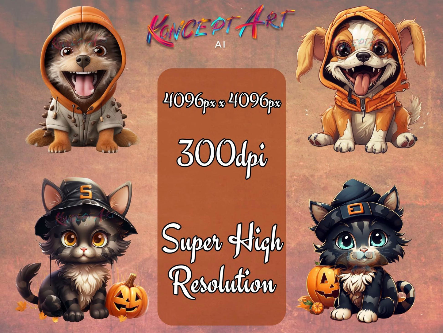 20 x Halloween Cats and Dogs Clipart Bundle