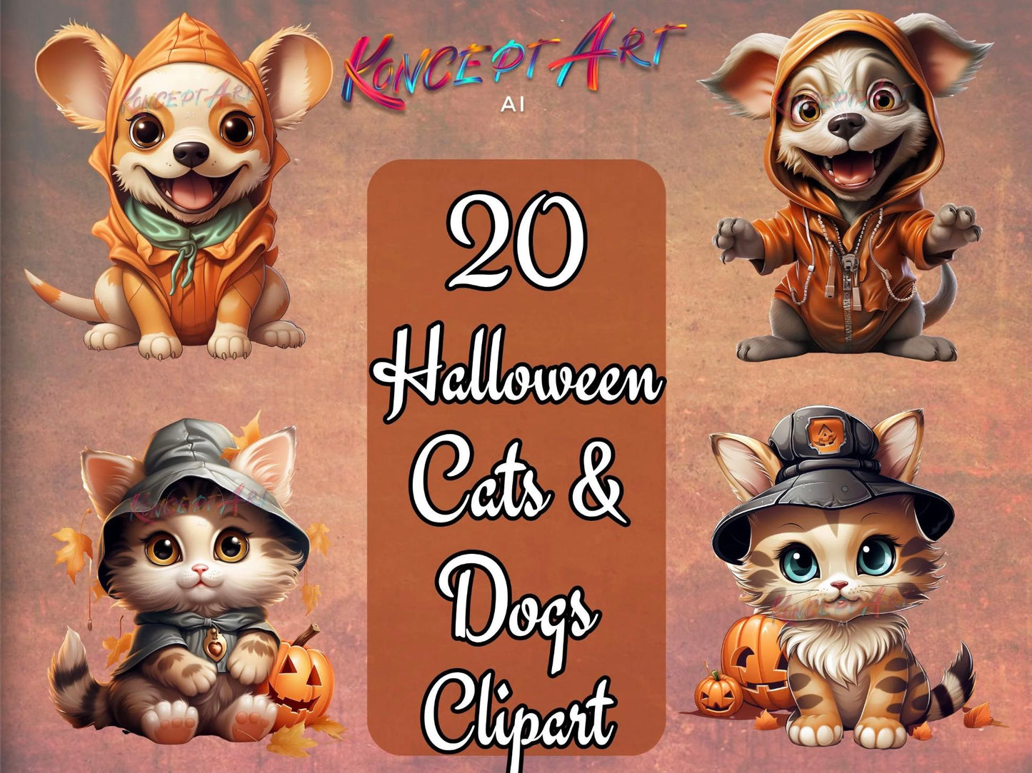 20 x Halloween Cats and Dogs Clipart Bundle