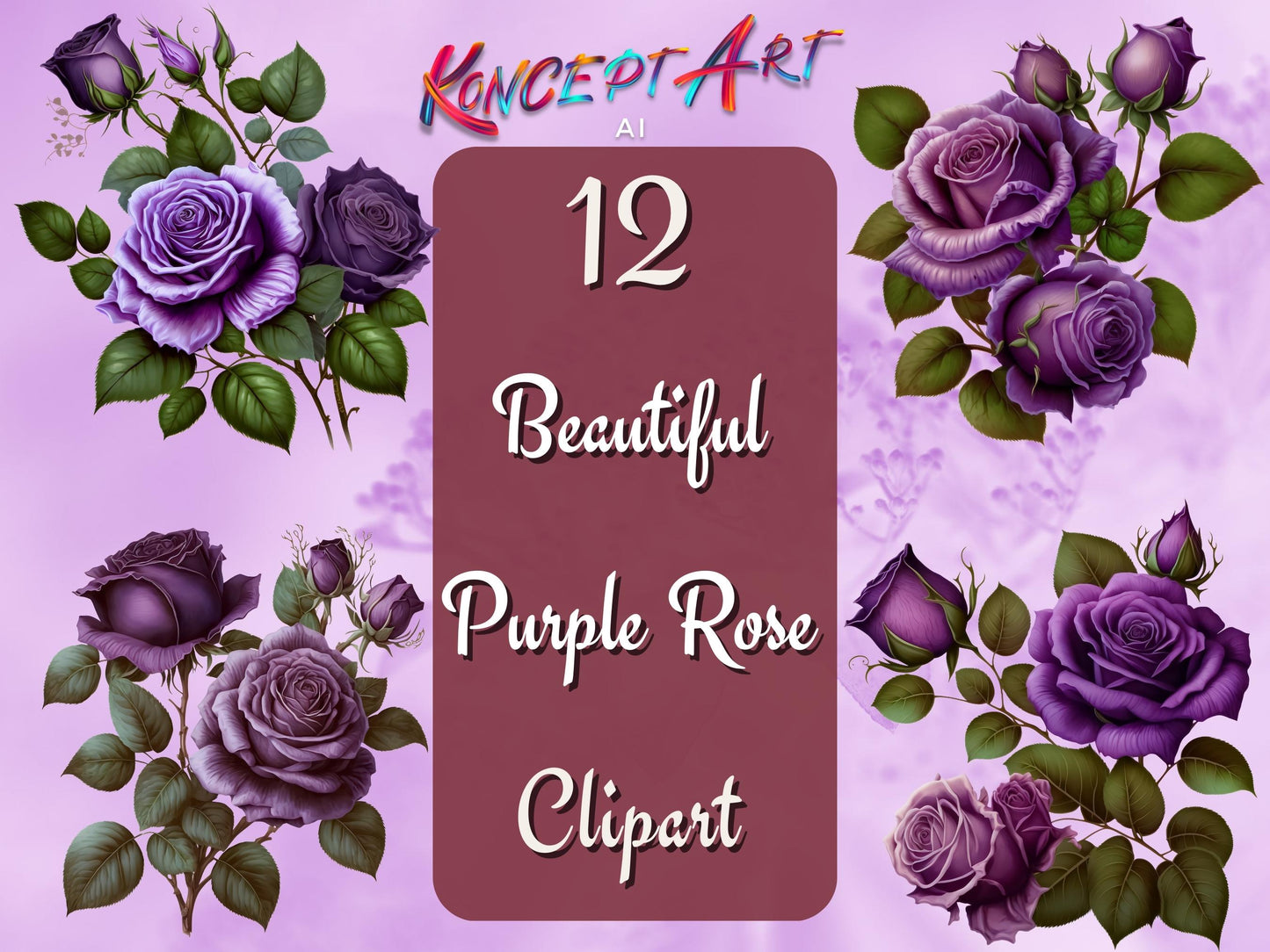 12 x Beautiful Purple Rose Clipart Bundle