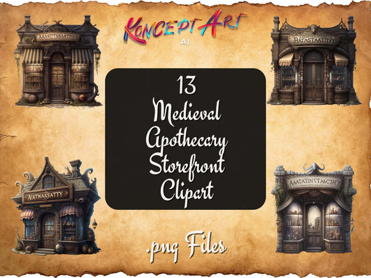 Medieval Apothecary Storefront Clipart Bundle