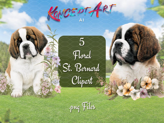 5 x Floral St. Bernard Clipart Bundle