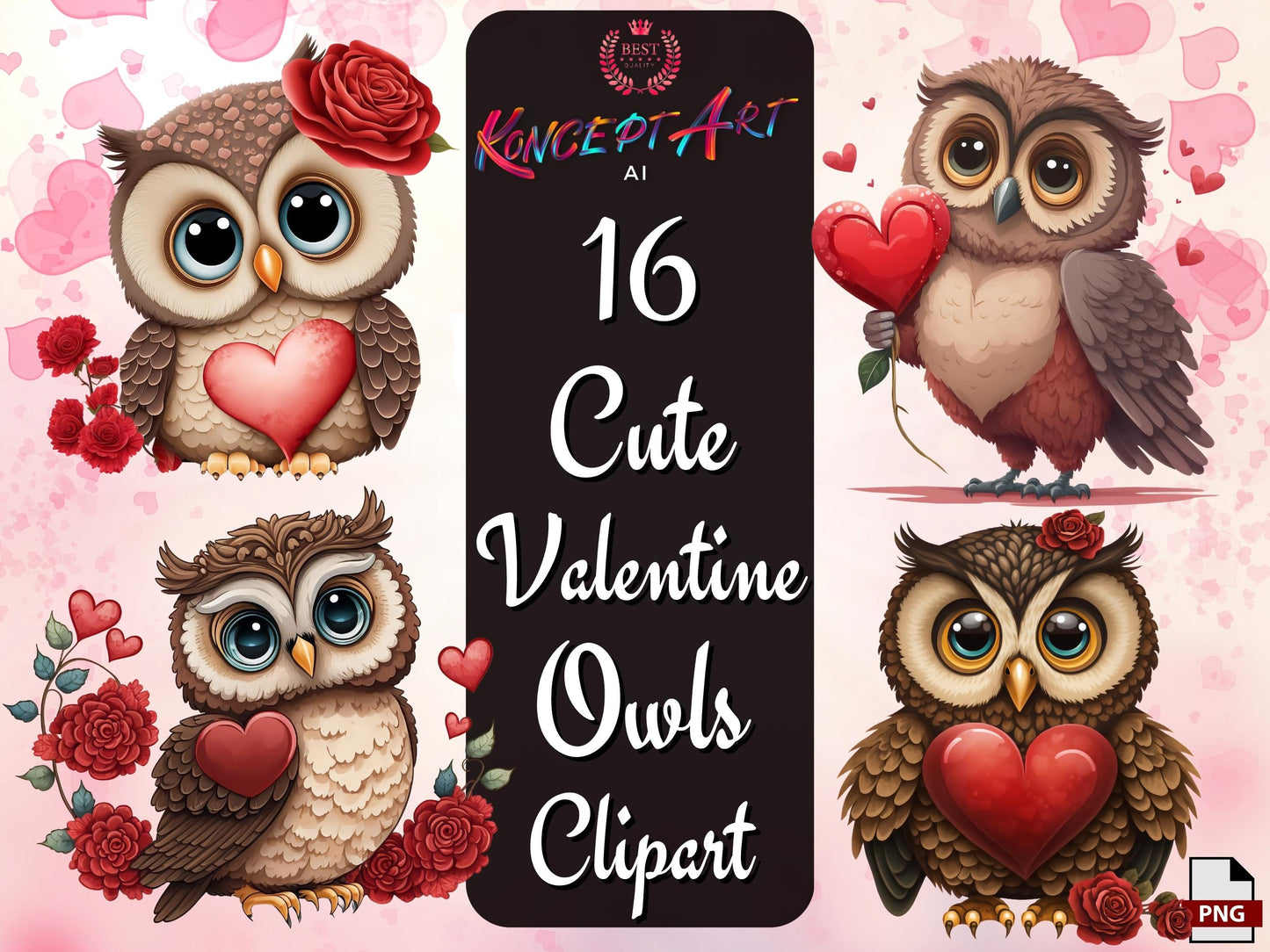 16 x Cute Valentine Owl Cliparts Bundle